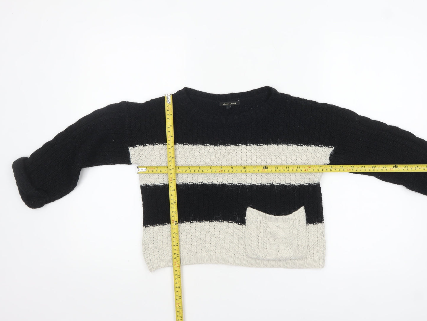 River Island Womens Black Striped Knit Crew Neck Jumper Size 6