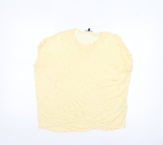 Warehouse Women Yellow Crochet Knit Short Sleeve Blouse UK 12