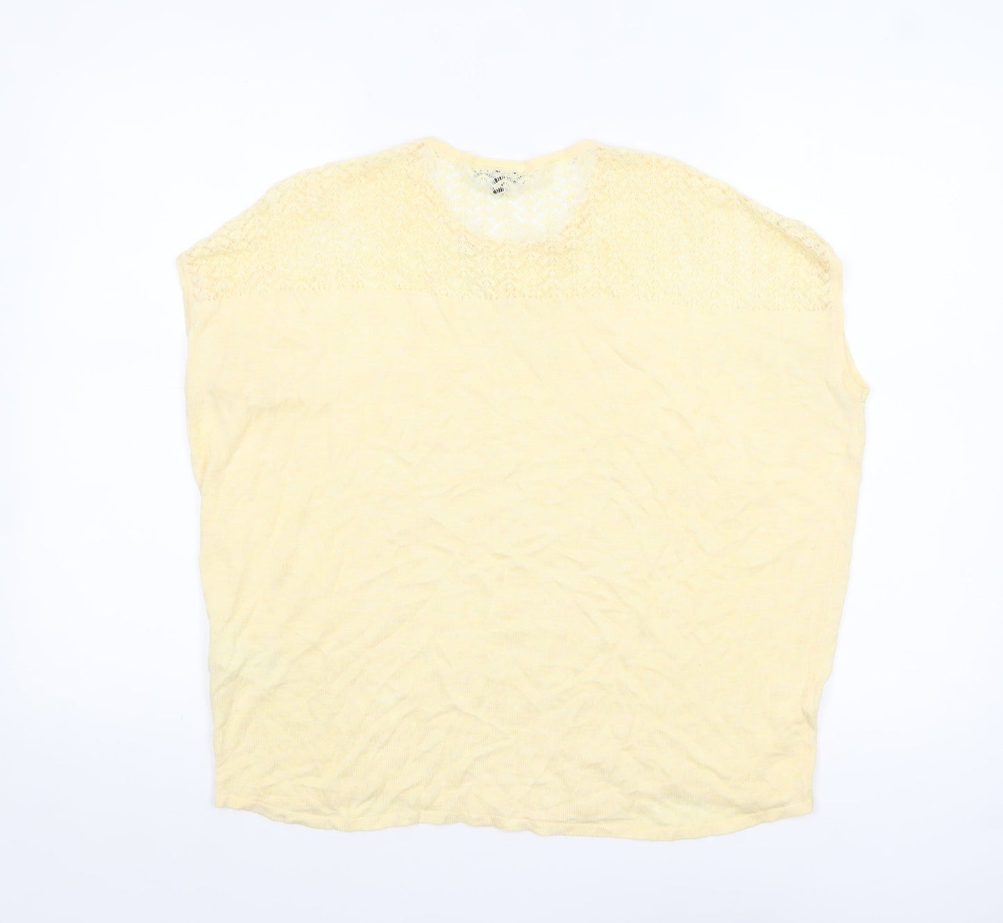 Warehouse Women Yellow Crochet Knit Short Sleeve Blouse UK 12
