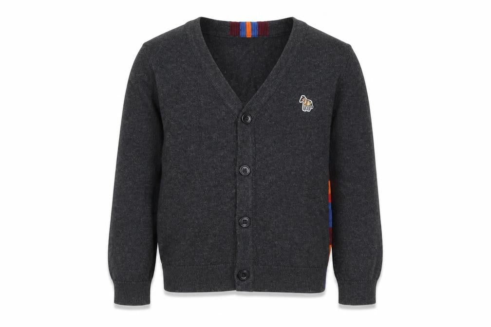 Paul Smith Junior Boys Grey Wool Cardigan 5 Years Button-Up Zebra Logo