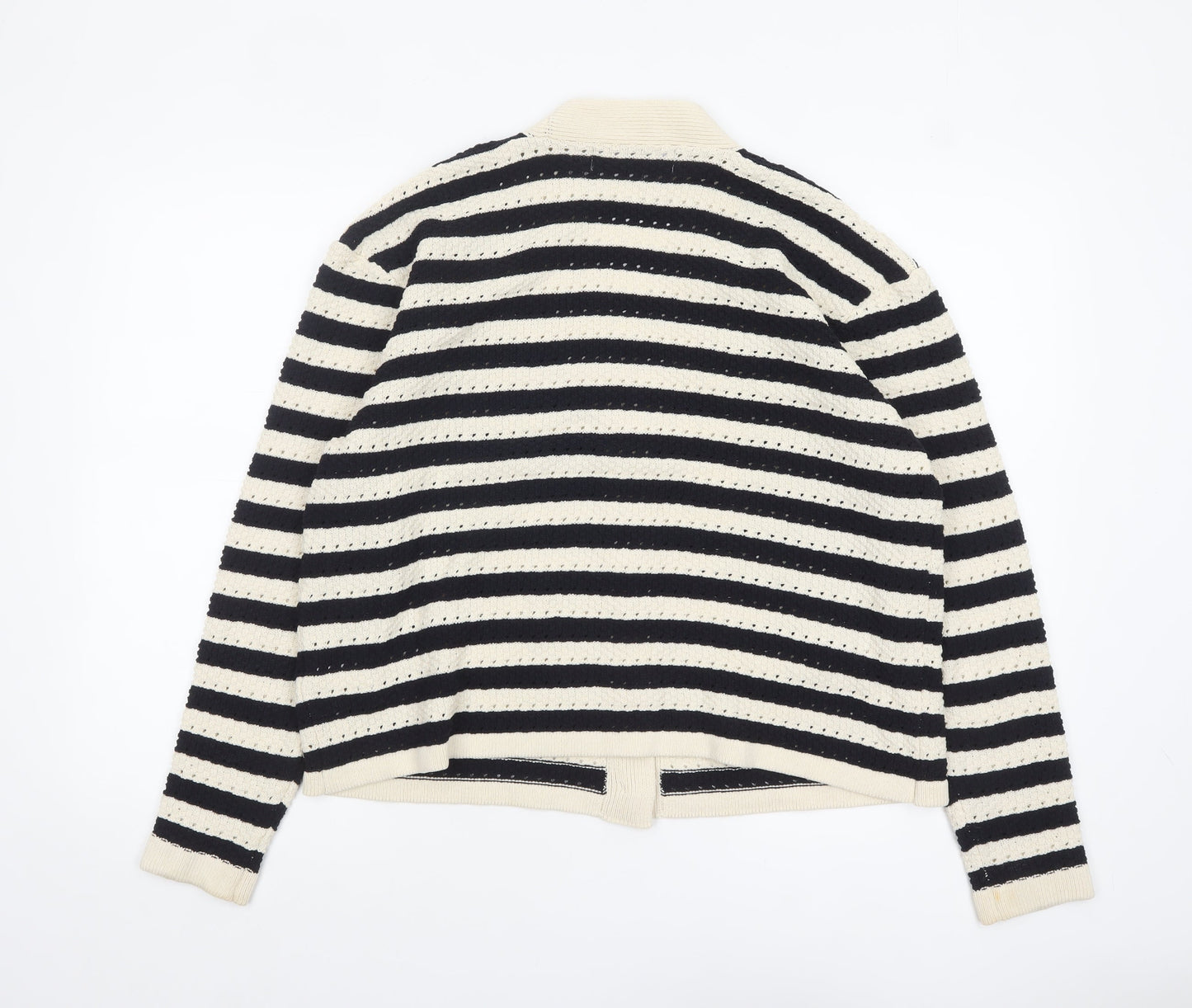 Primark Women Black & Beige Striped V-Neck Cardigan XL Acrylic Knit