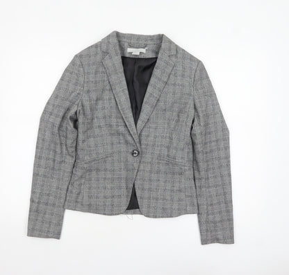 H&M Women Grey Checked Single-Breasted Blazer UK 8 Classic Fit