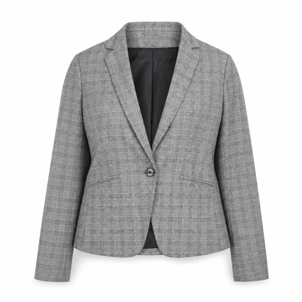 H&M Women Grey Checked Single-Breasted Blazer UK 8 Classic Fit