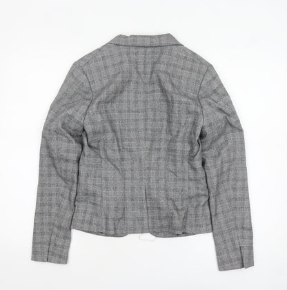 H&M Women Grey Checked Single-Breasted Blazer UK 8 Classic Fit