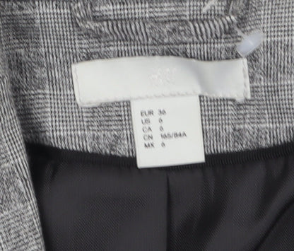H&M Women Grey Checked Single-Breasted Blazer UK 8 Classic Fit