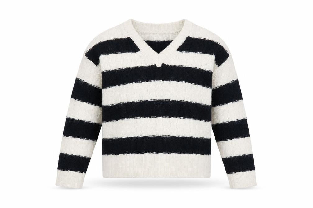 Marks & Spencer Women’s Black Ivory Striped V-Neck Knit Jumper M