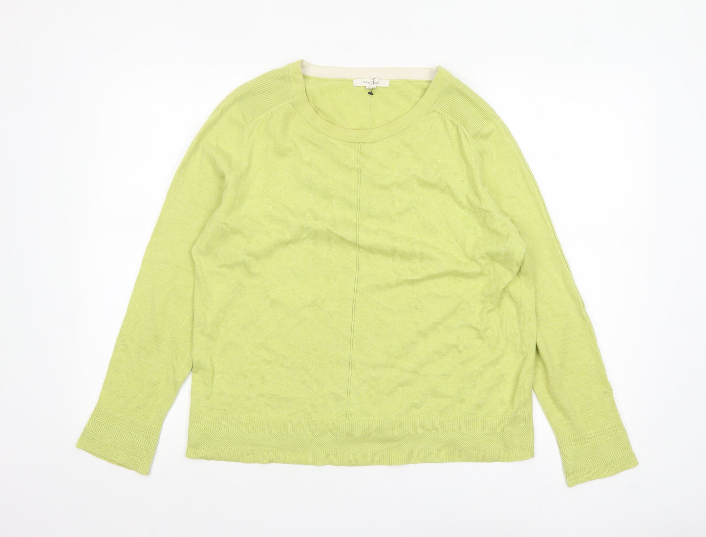 White Stuff Women's Green Cotton Crew Neck Jumper UK 12 Regular Fit