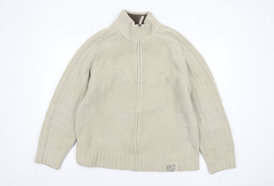 Next Men's Beige Full Zip High Neck Chunky Knit Jumper L