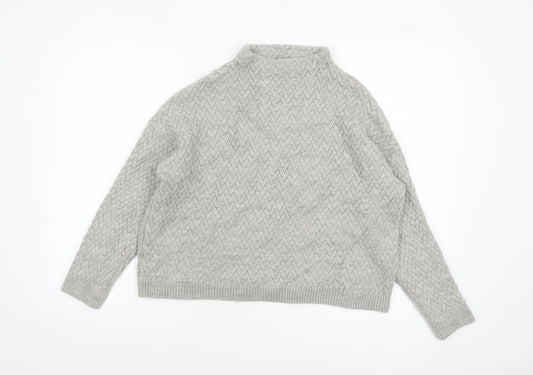 Mango Women Grey Mock Neck Cable-Knit Acrylic Jumper Size 10