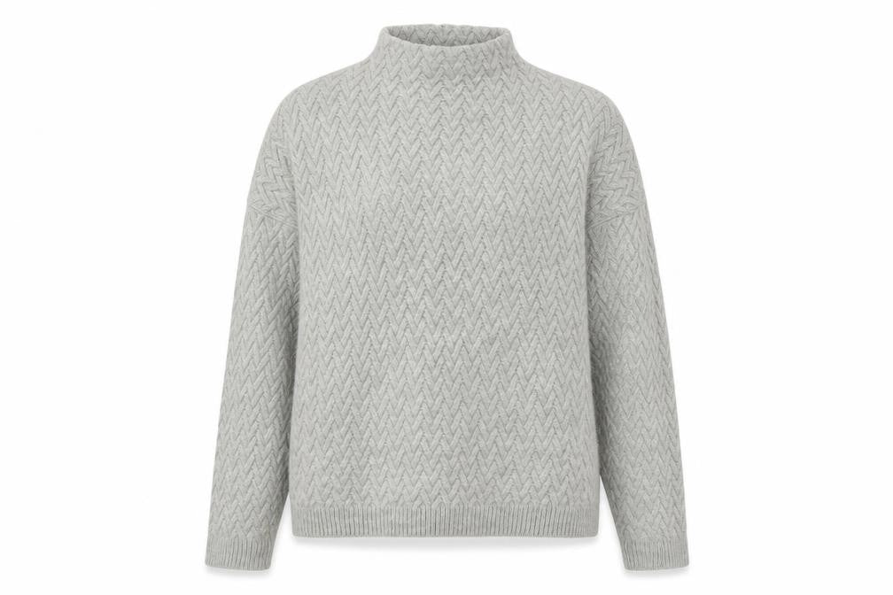 Mango Women Grey Mock Neck Cable-Knit Acrylic Jumper Size 10