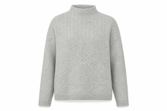 Mango Women Grey Mock Neck Cable-Knit Acrylic Jumper Size 10