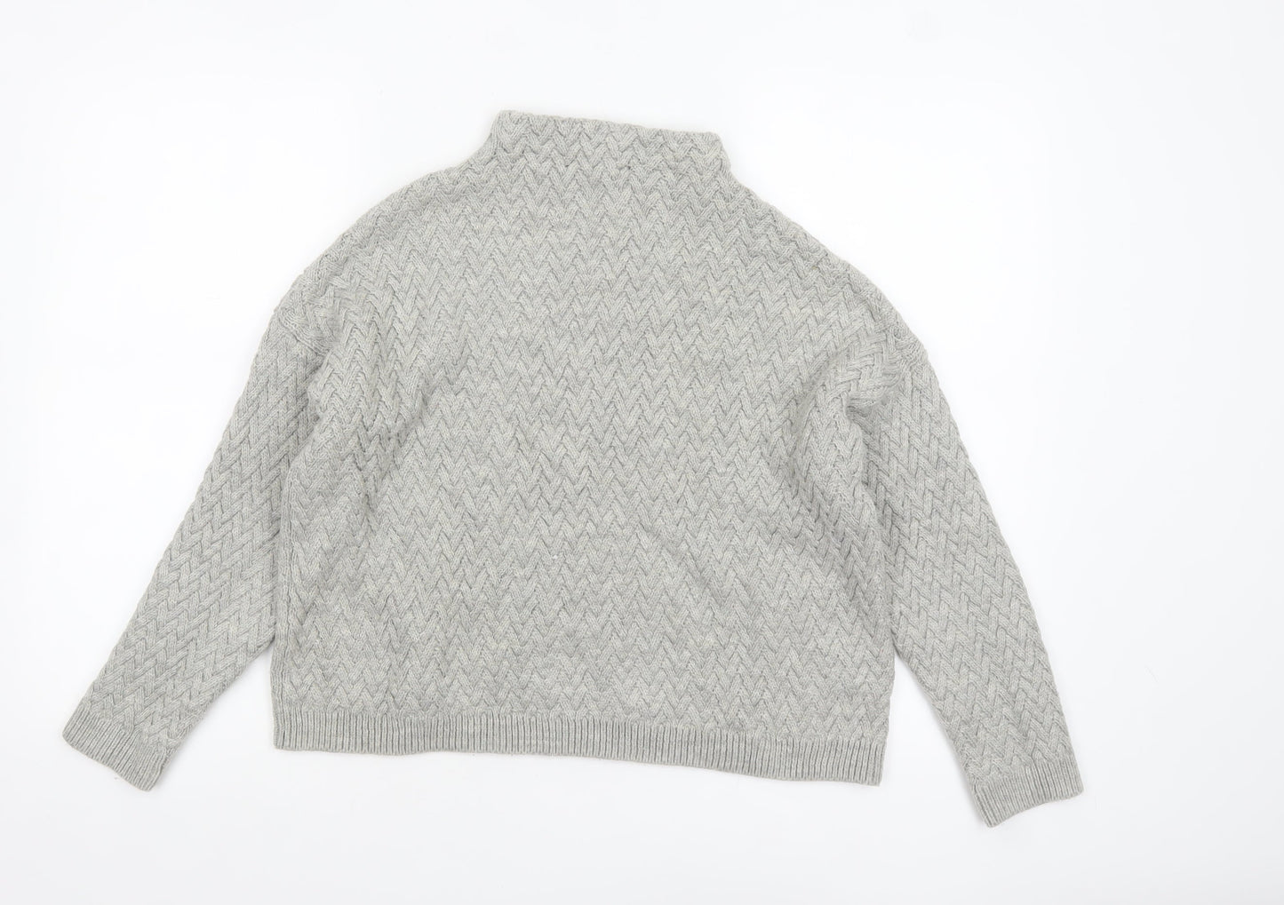 Mango Women Grey Mock Neck Cable-Knit Acrylic Jumper Size 10
