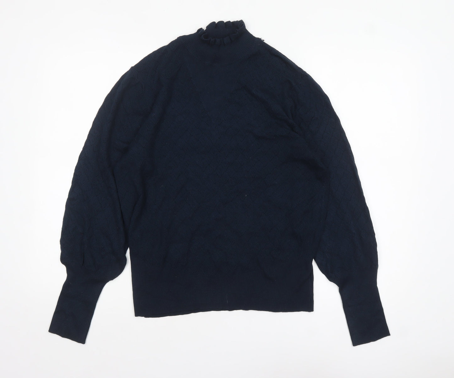 Next Women Blue High Neck Balloon Sleeve Knit Jumper Size 16