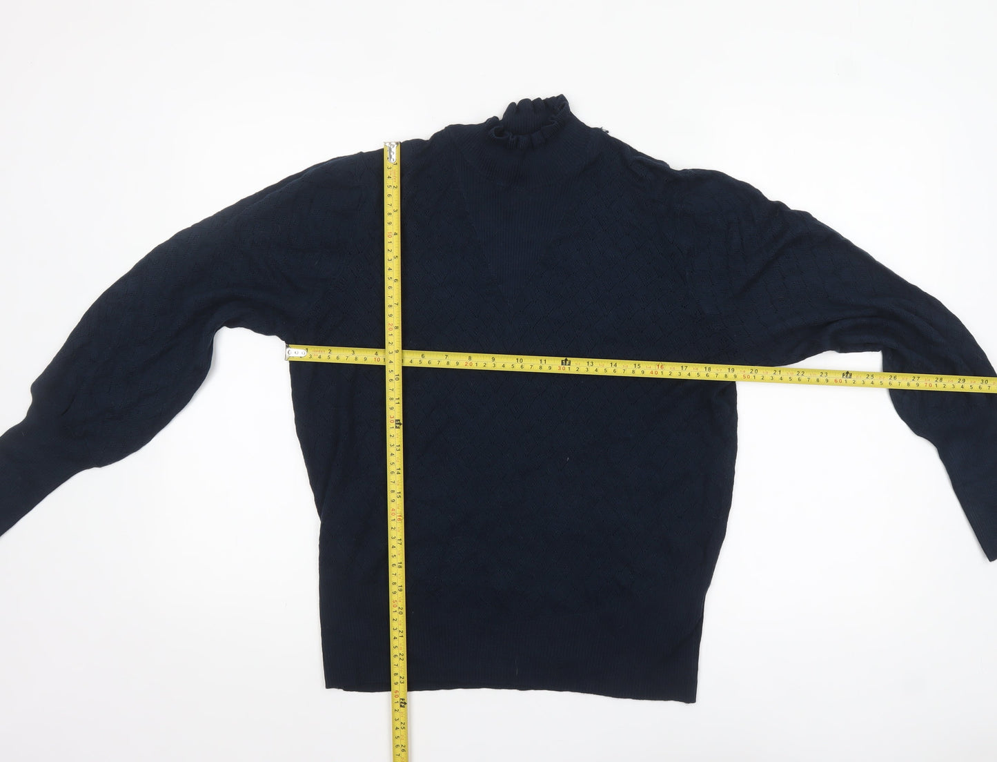 Next Women Blue High Neck Balloon Sleeve Knit Jumper Size 16