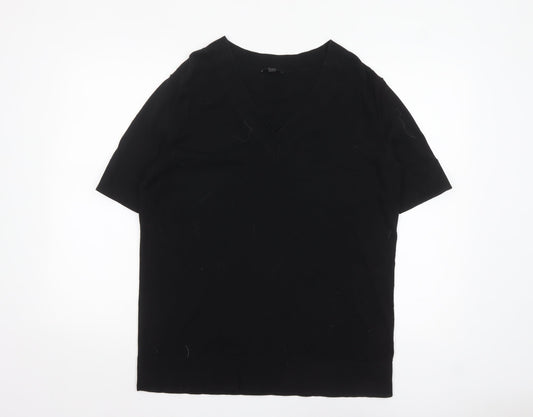 COS Women's Black Cotton V-Neck Short Sleeve Top Size 8