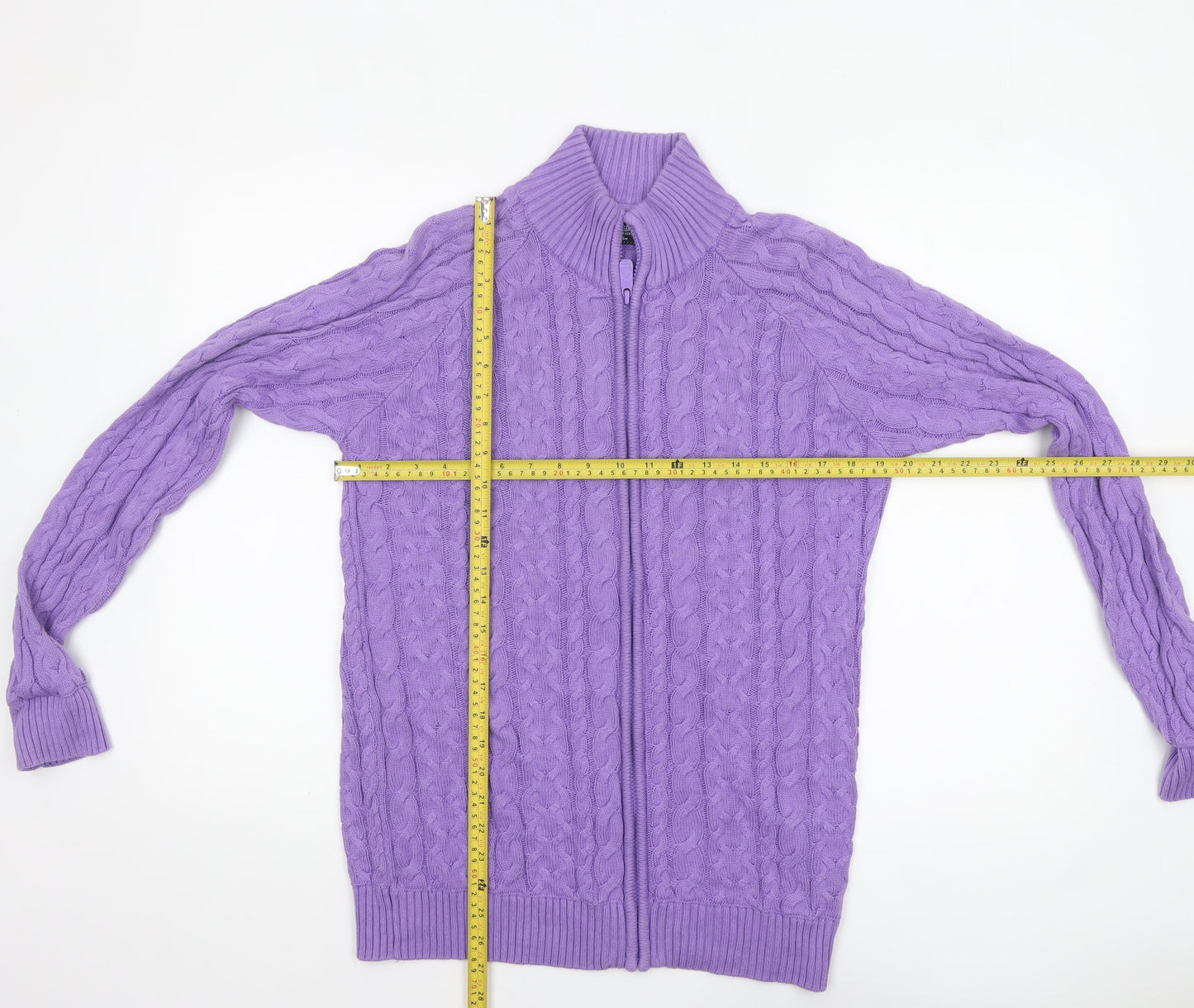 Cotton Traders Women Purple Cable-Knit Full Zip Jumper Size S