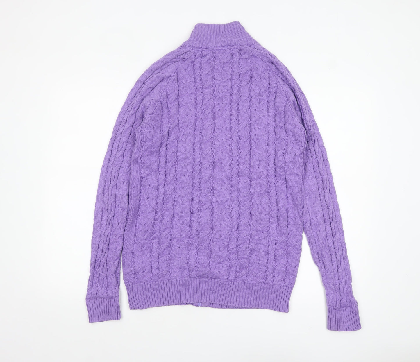 Cotton Traders Women Purple Cable-Knit Full Zip Jumper Size S