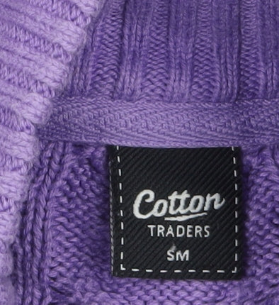 Cotton Traders Women Purple Cable-Knit Full Zip Jumper Size S
