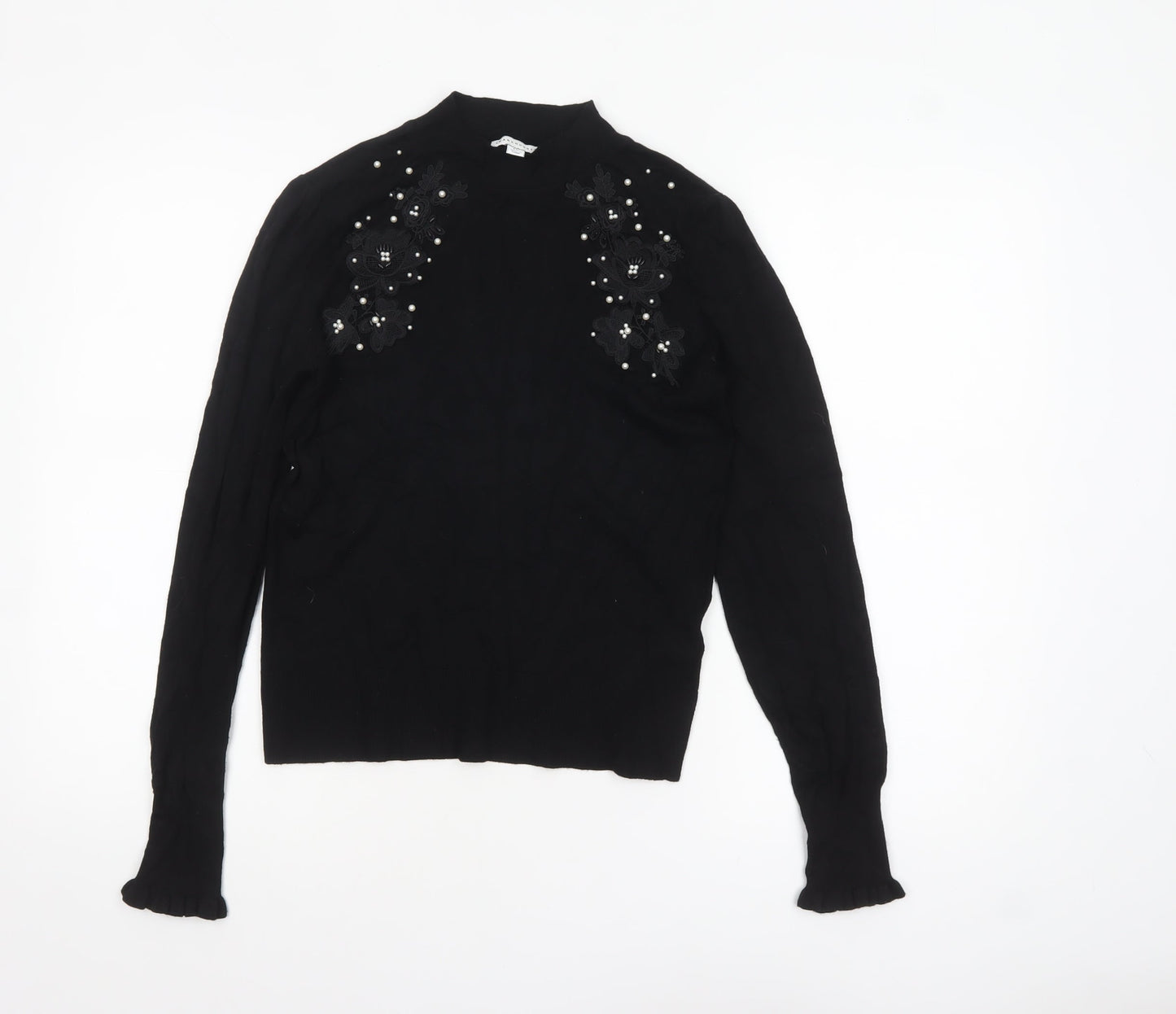 Warehouse Women's Black Embellished Jumper UK 10 Viscose Knit