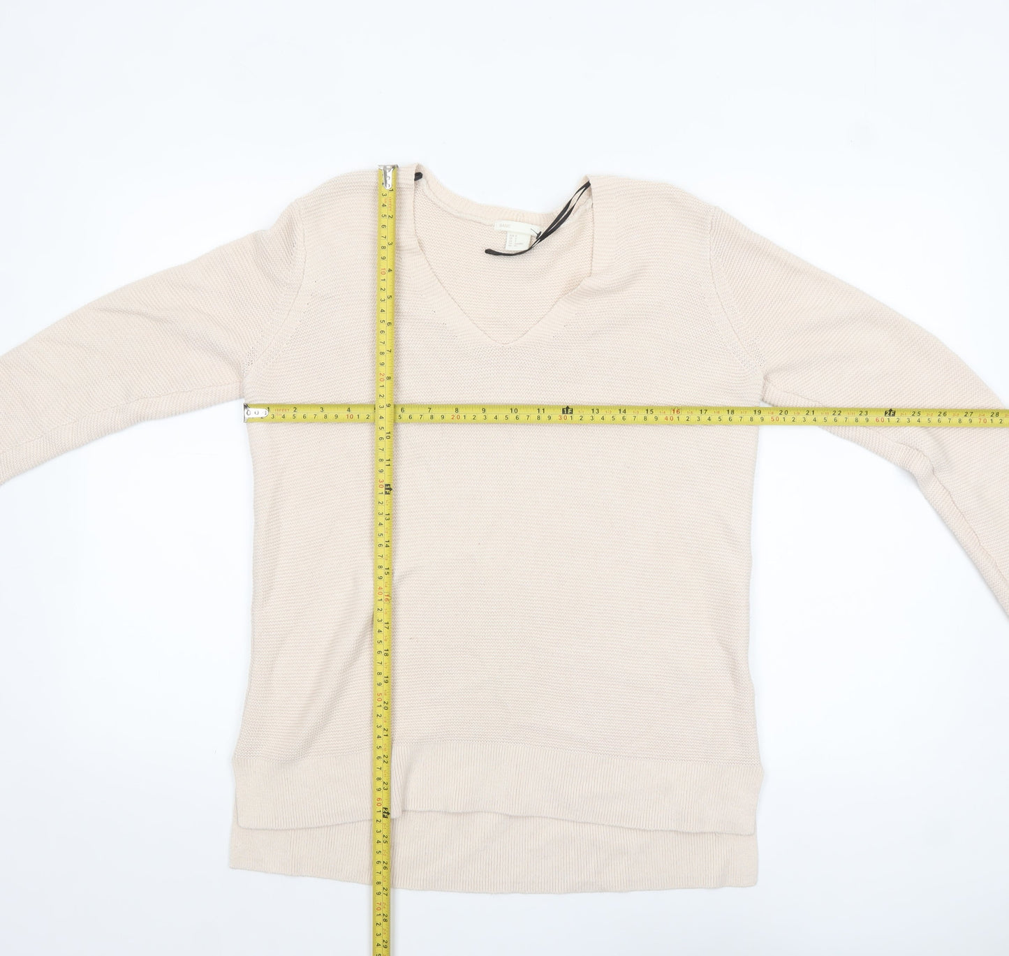 BASIC Women Beige V-Neck Pullover Jumper Size S Cotton Blend