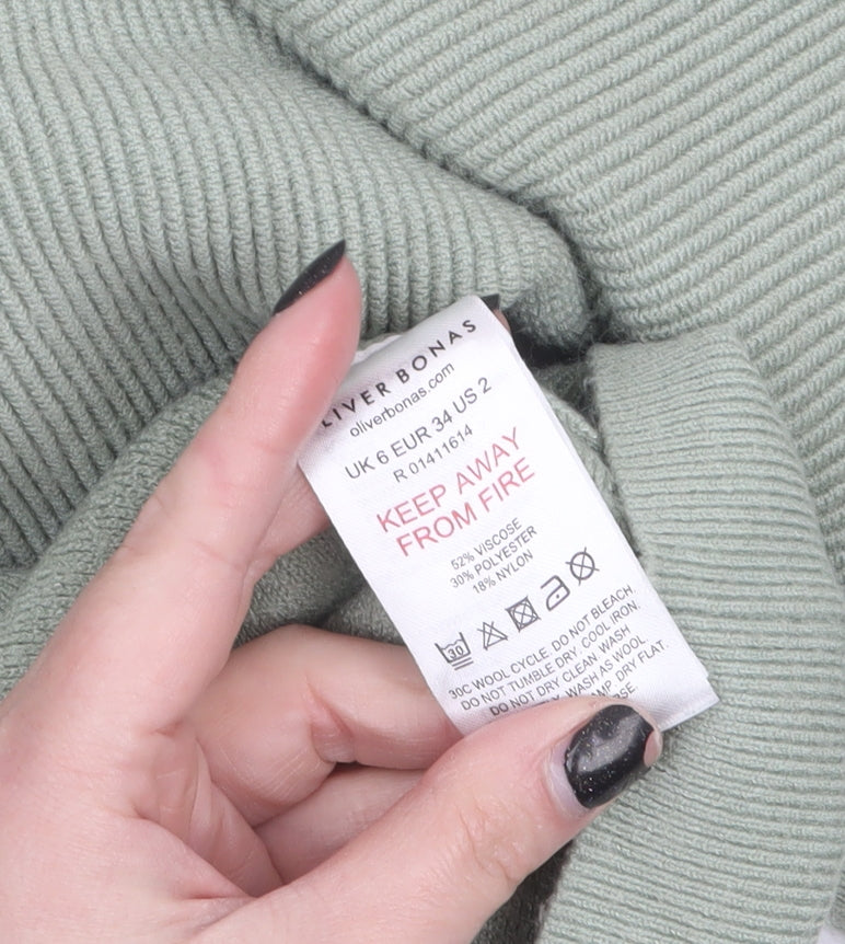 Oliver Bonas Women’s Green Mock Neck Knit Jumper Size 6