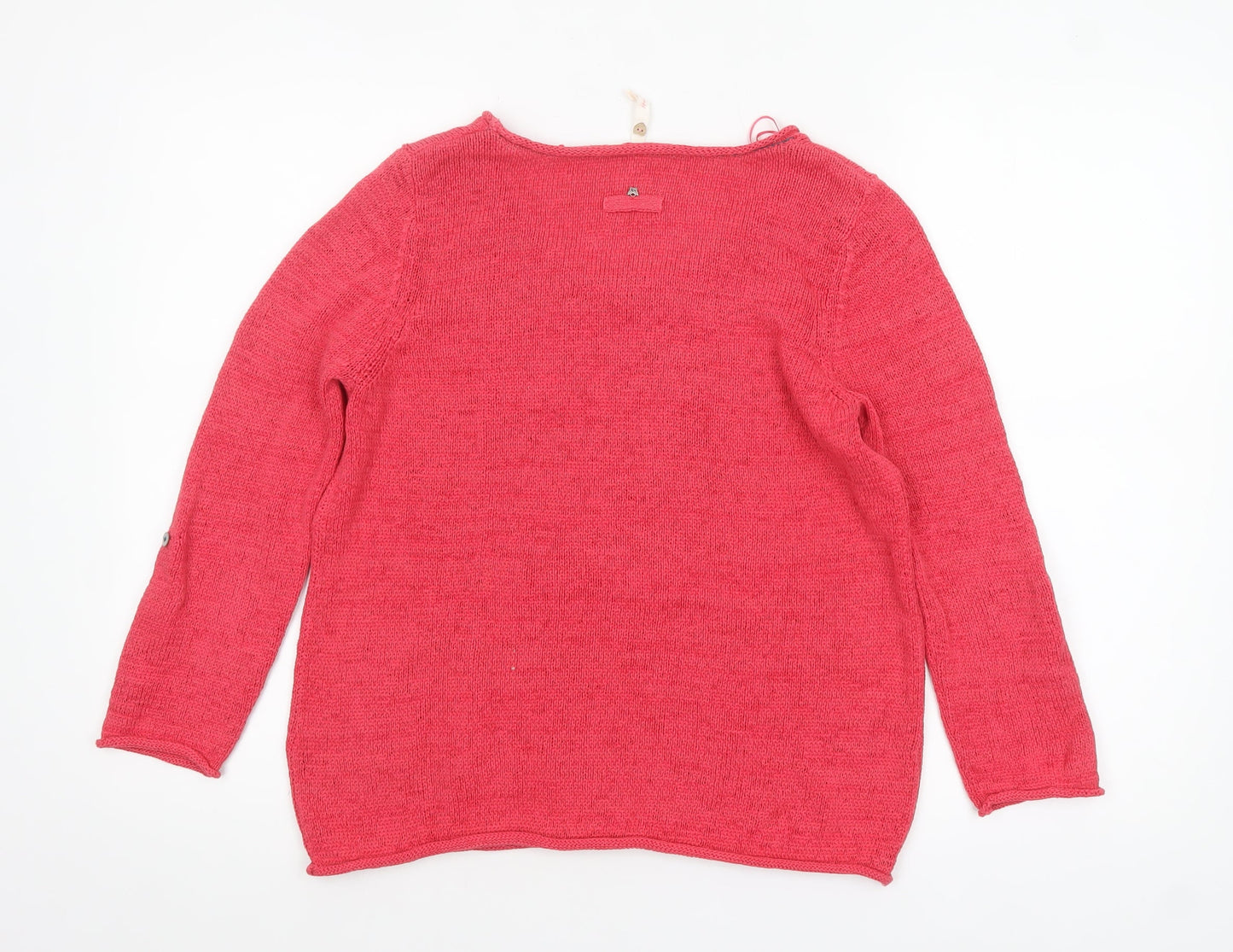 White Stuff Women's Pink Linen Cotton Scoop Neck Jumper Size M