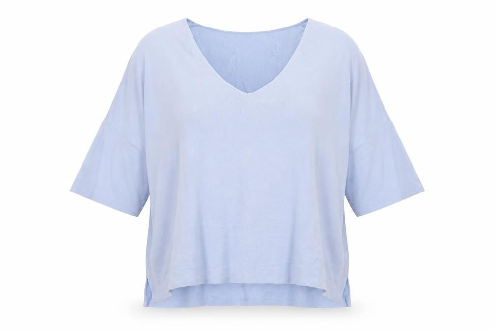 MNG Women's Blue Cotton V-Neck Relaxed Pullover Jumper Size L