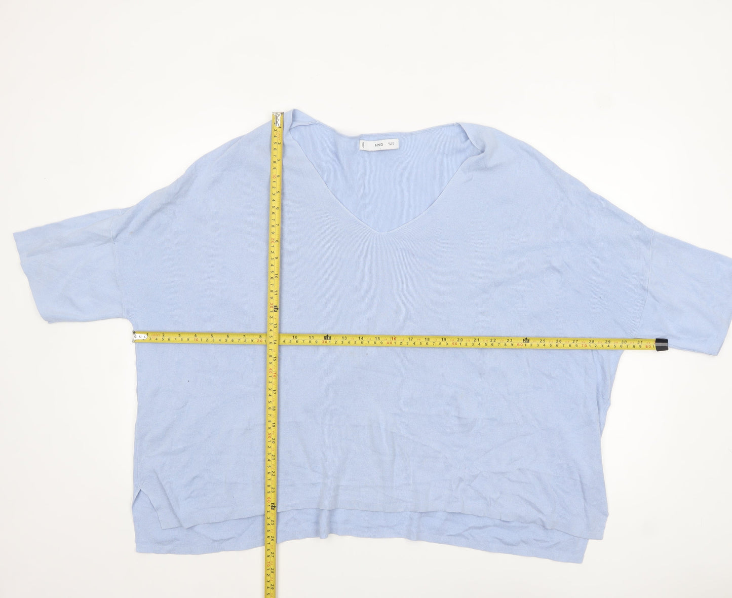 MNG Women's Blue Cotton V-Neck Relaxed Pullover Jumper Size L