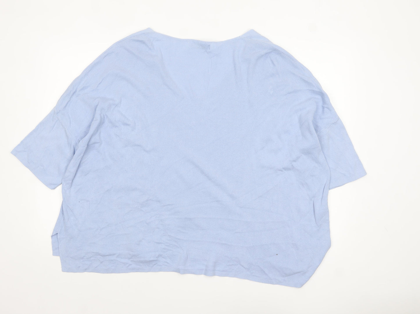MNG Women's Blue Cotton V-Neck Relaxed Pullover Jumper Size L