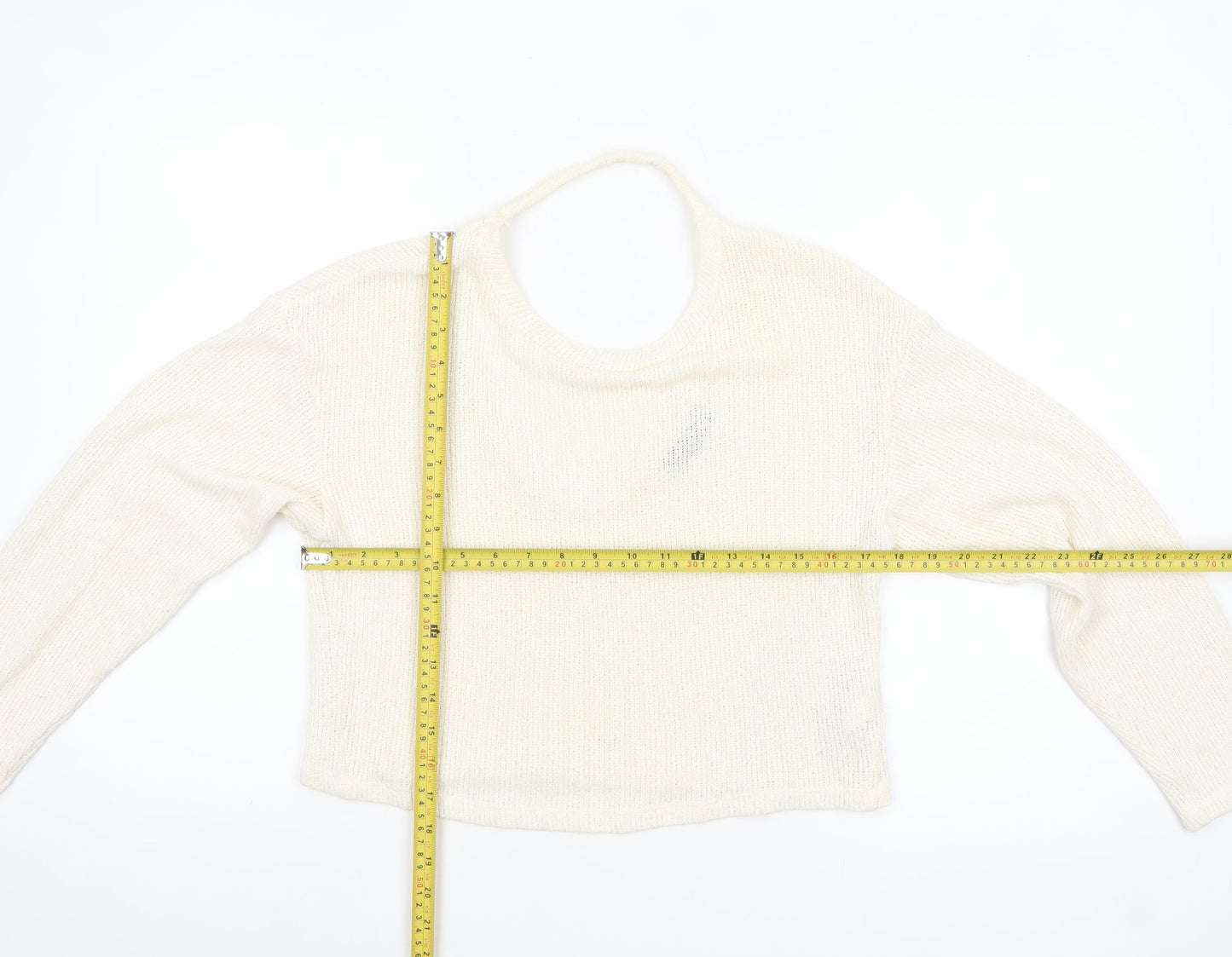 Bershka Women’s Ivory V-Neck Knit Jumper Size S