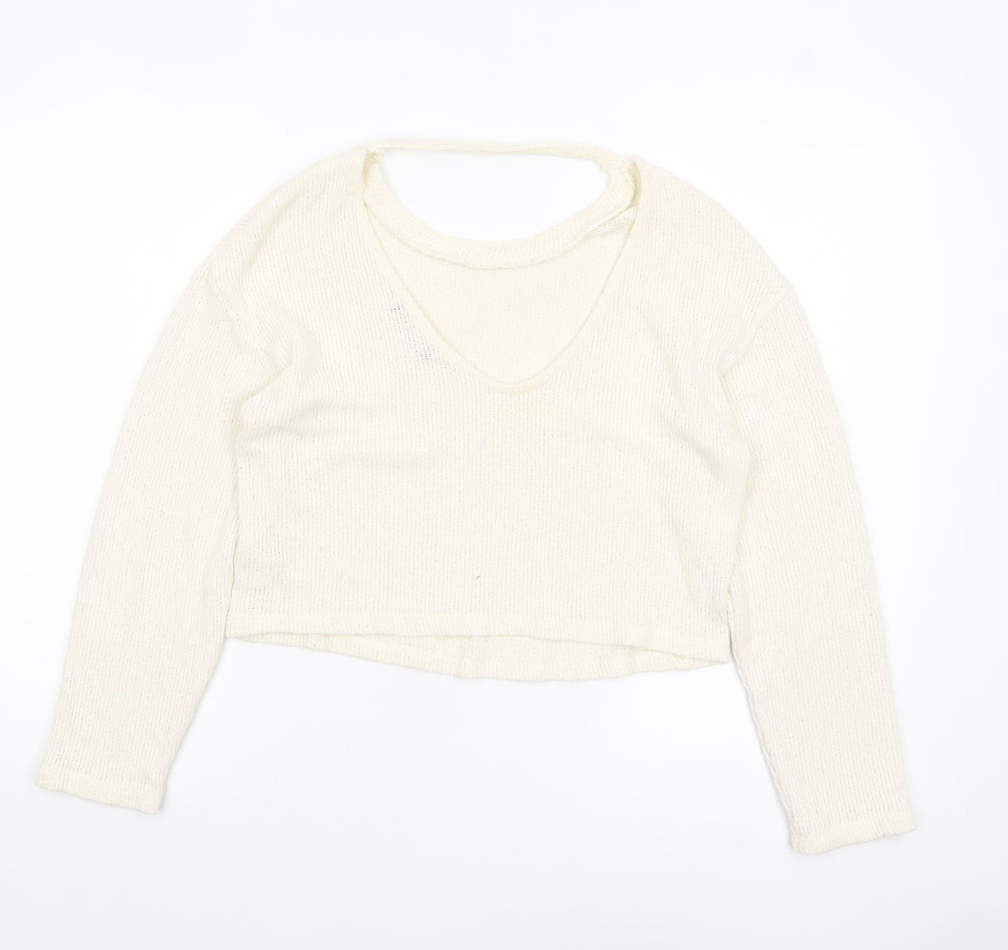 Bershka Women’s Ivory V-Neck Knit Jumper Size S