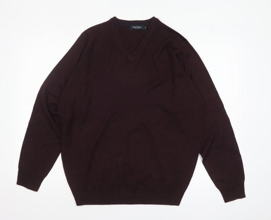 James Pringle Mens Brown V-Neck Acrylic Jumper Medium