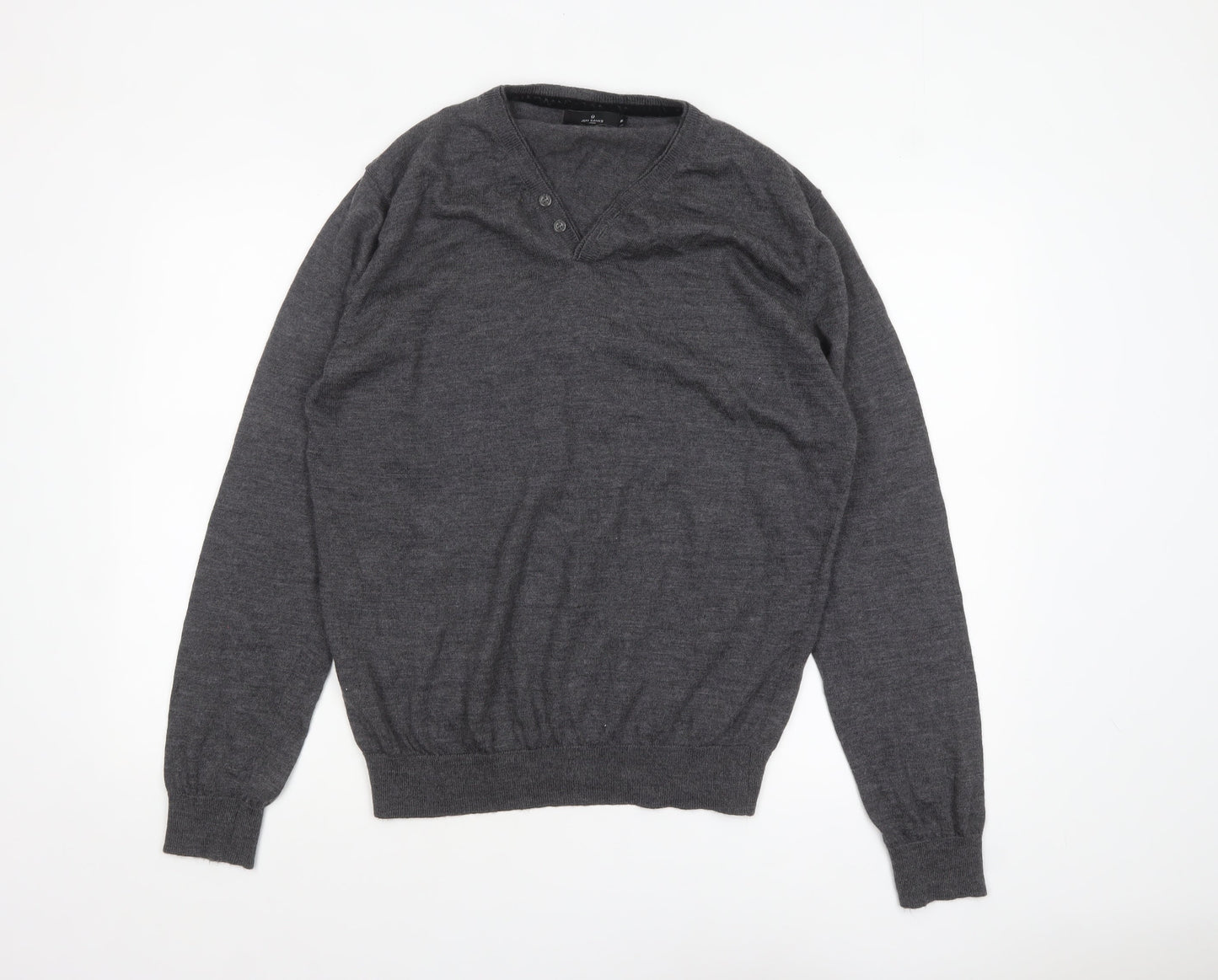 Jeff Banks Men’s Grey XL Wool Henley Jumper Extra Fine Merino