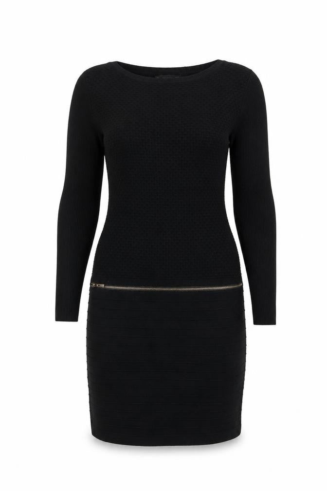 SMF Woman Black Bodycon Knit Long Sleeve Short Dress UK 14