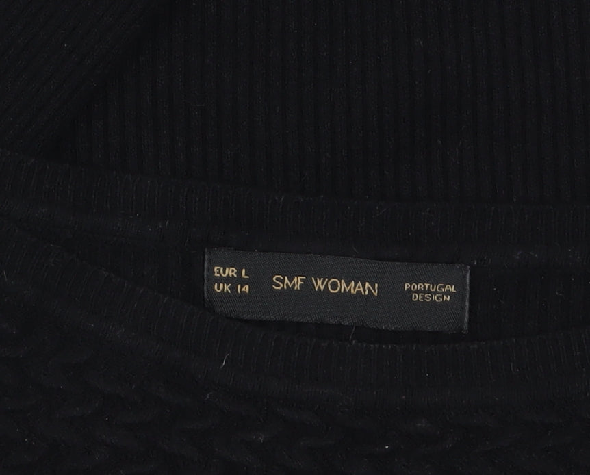 SMF Woman Black Bodycon Knit Long Sleeve Short Dress UK 14