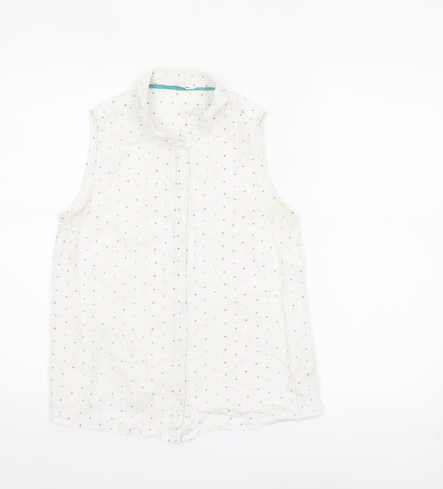 White Stuff Women's White Heart Print Sleeveless Cotton Blouse Size 10