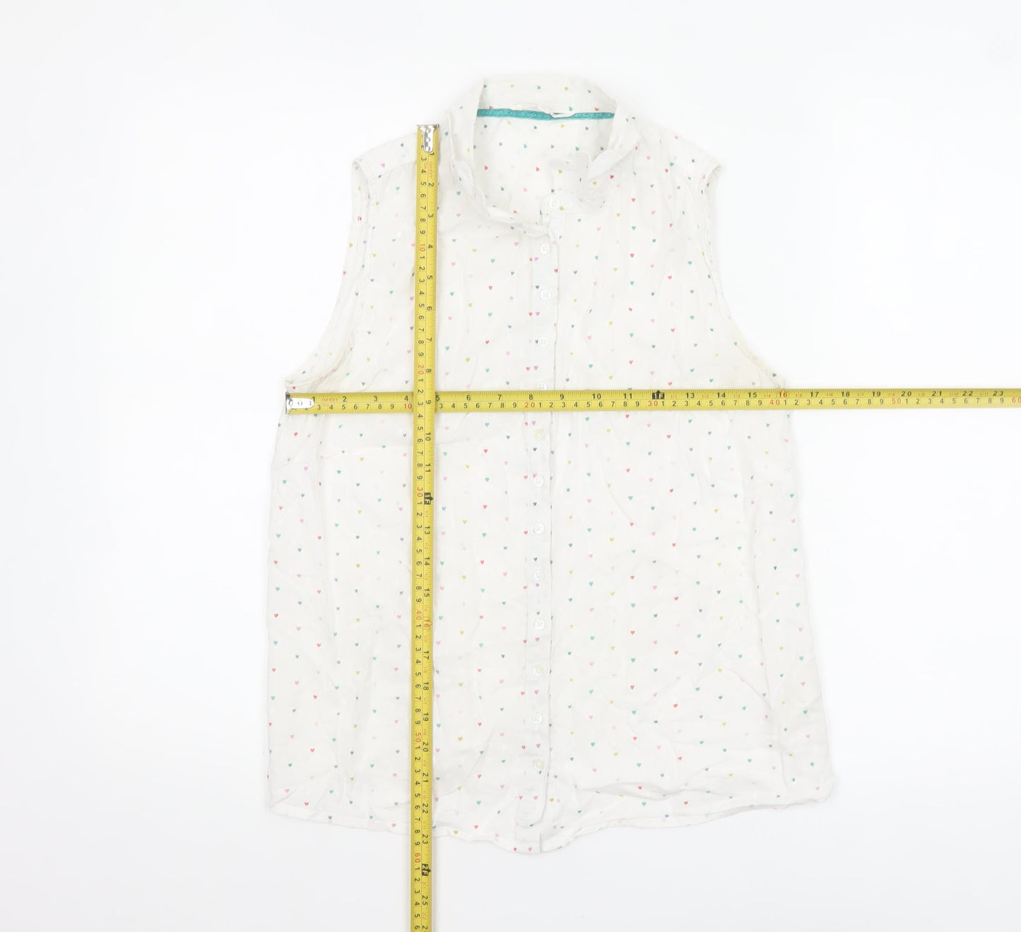 White Stuff Women's White Heart Print Sleeveless Cotton Blouse Size 10