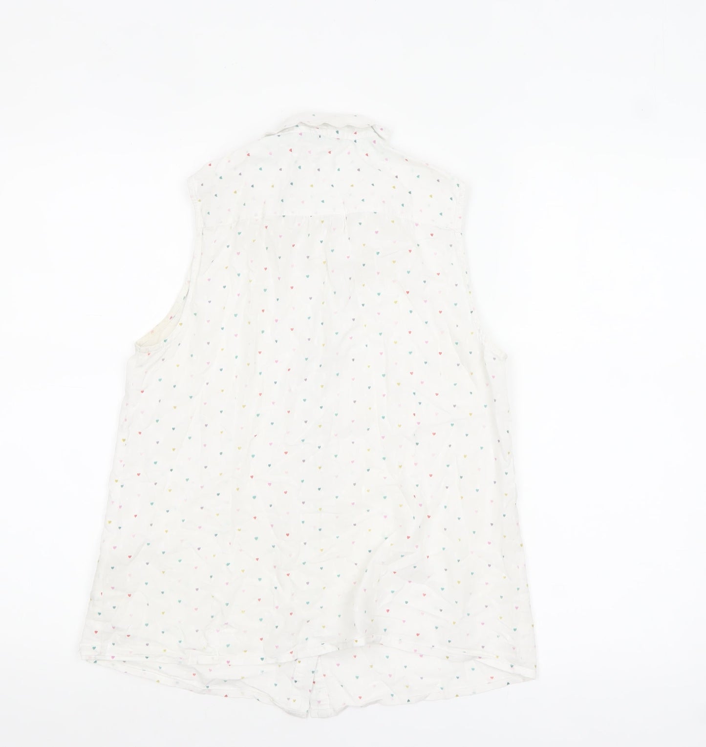 White Stuff Women's White Heart Print Sleeveless Cotton Blouse Size 10