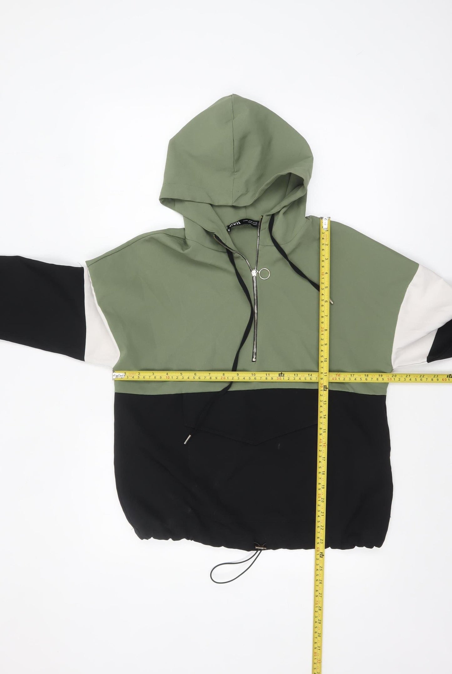 Zara Women Green Colourblock Half Zip Hooded Sweatshirt XS