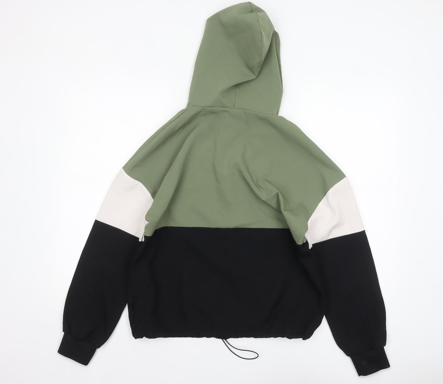Zara Women Green Colourblock Half Zip Hooded Sweatshirt XS