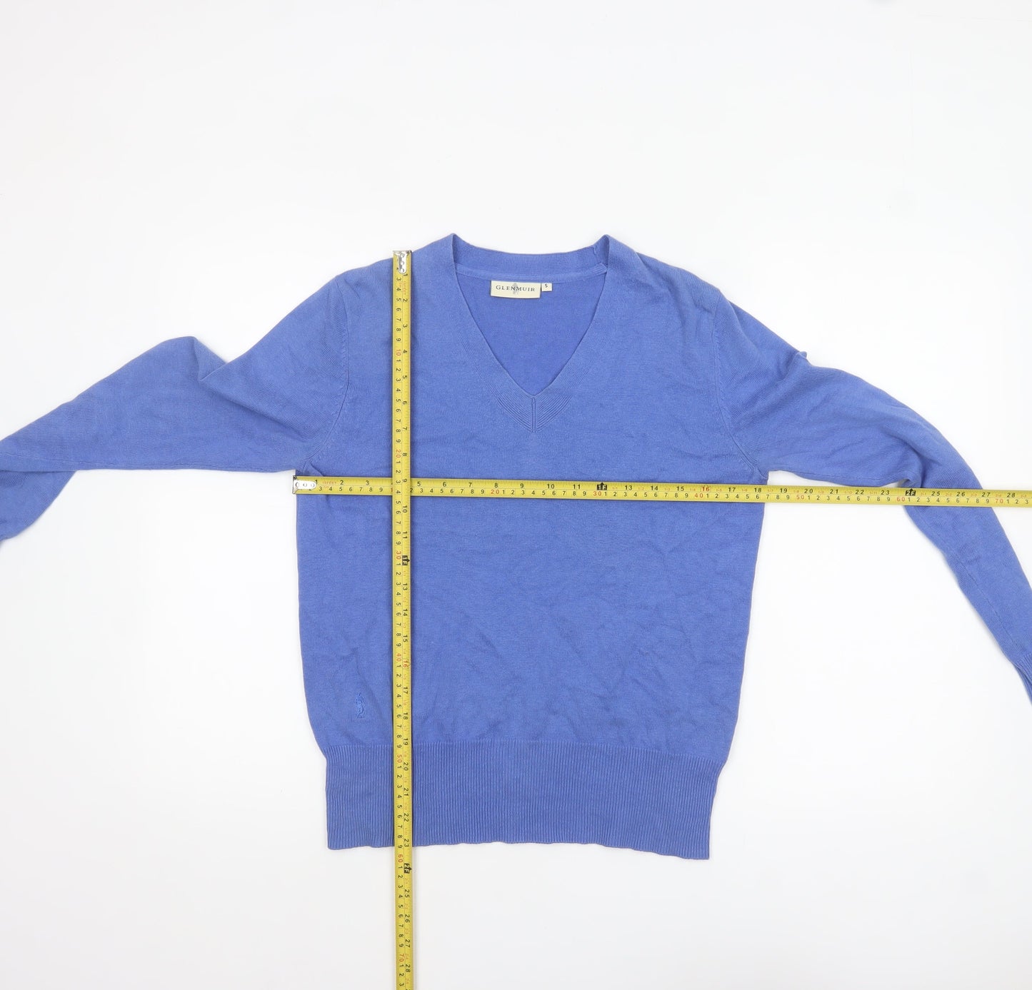 Glenmuir Women's Blue Cotton V-Neck Jumper Size S