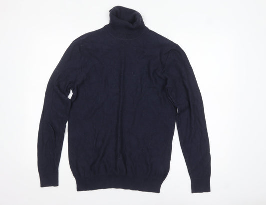 Paul Costelloe Men's Blue Roll Neck Cashmere Wool Jumper M