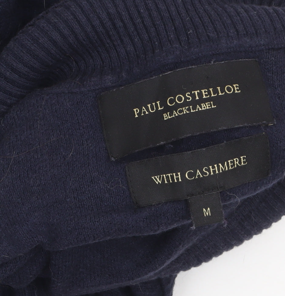 Paul Costelloe Men's Blue Roll Neck Cashmere Wool Jumper M