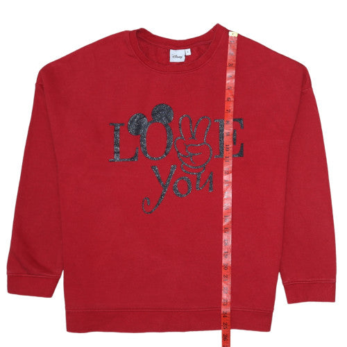 Disney Women Red LOVE Mickey Sweatshirt XL Glitter Print Casual