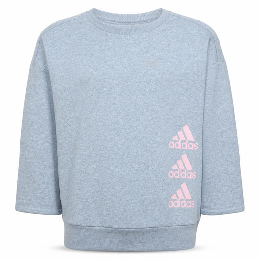 Front view of Adidas girls’ grey crew neck pullover sweatshirt l 13-14 years