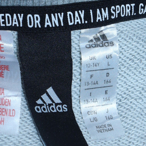 Adidas Girls Grey Crew Neck Pullover Sweatshirt L 13-14 Years