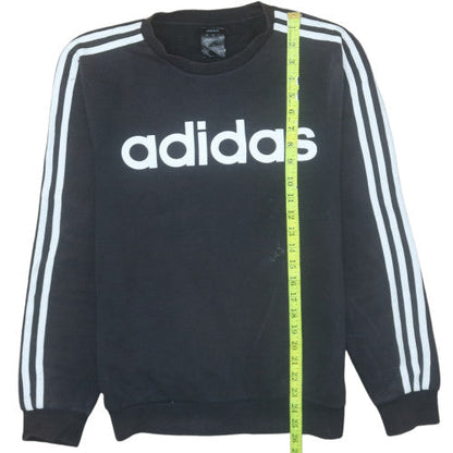 Close-up detail of Adidas Women Black S Pullover Sweatshirt Logo Long Sleeve Crew Neck