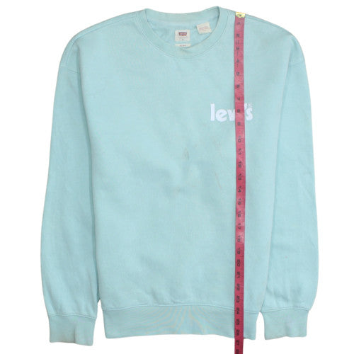 Levi's Women Blue Relaxed Sweatshirt Small Crew Neck Logo Cotton