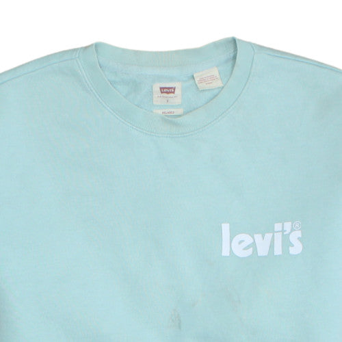 Levi's Women Blue Relaxed Sweatshirt Small Crew Neck Logo Cotton