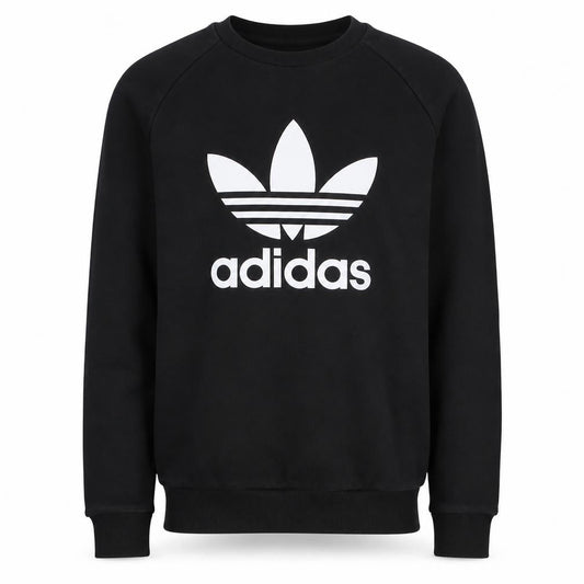 Adidas Mens Black Small Trefoil Logo Pullover Sweatshirt